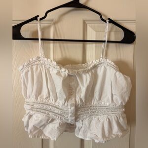 Madewell White Ruffled Cropped Tank Top